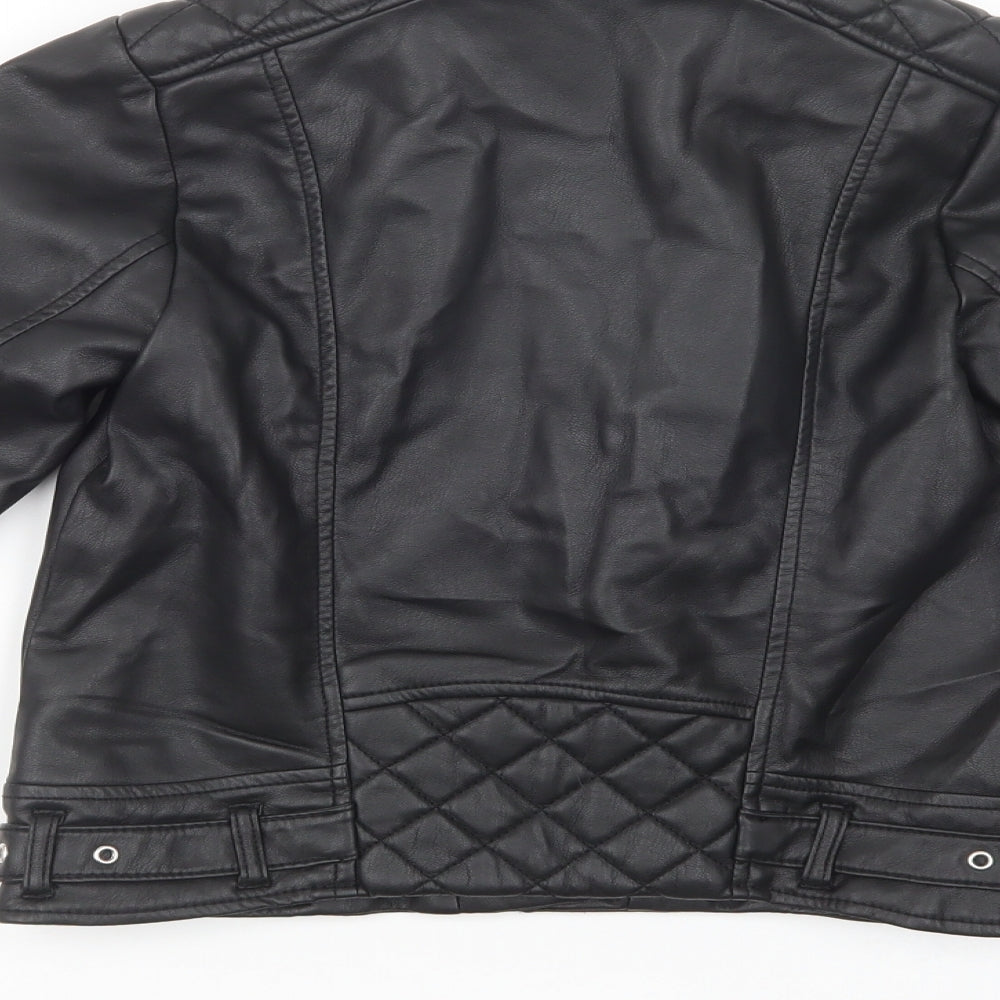 H&M Girls Black   Biker Jacket Size 11-12 Years  Zip