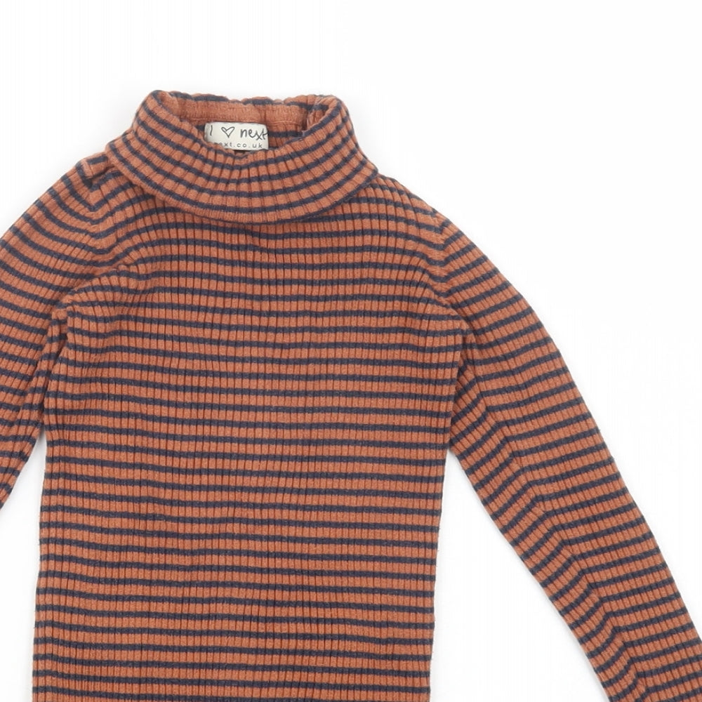 NEXT Girls Brown Roll Neck Striped Cotton Tunic Jumper Size 6 Years  Pullover