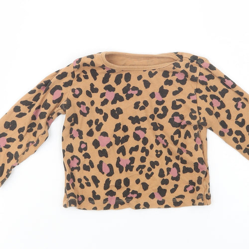 George Baby Brown Animal Print Cotton Basic T-Shirt Size 6-9 Months Crew Neck Pullover
