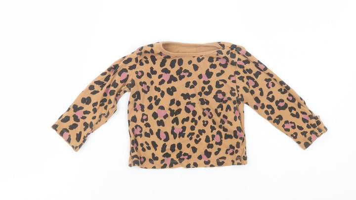 George Baby Brown Animal Print Cotton Basic T-Shirt Size 6-9 Months Crew Neck Pullover