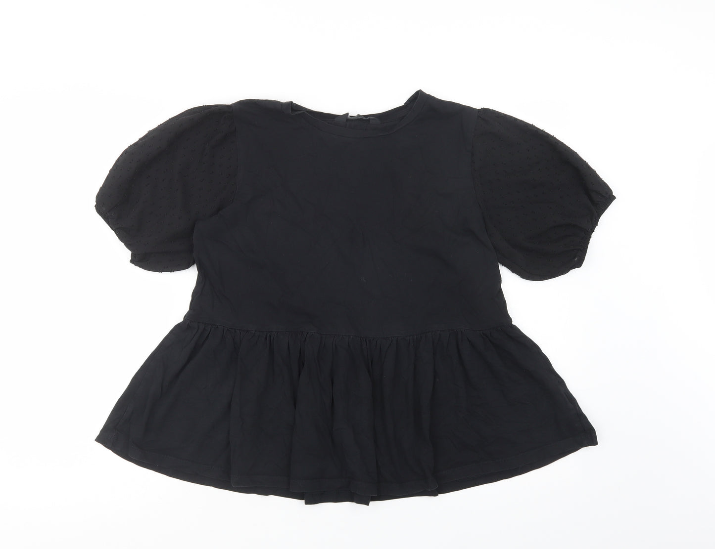 F&F Womens Black  Cotton Basic Blouse Size 12 Crew Neck