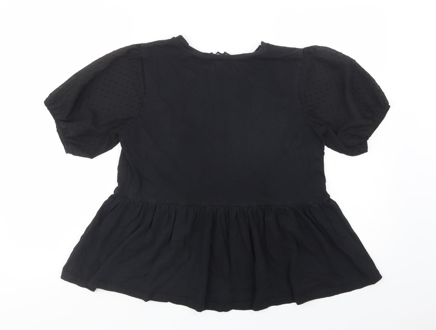 F&F Womens Black  Cotton Basic Blouse Size 12 Crew Neck