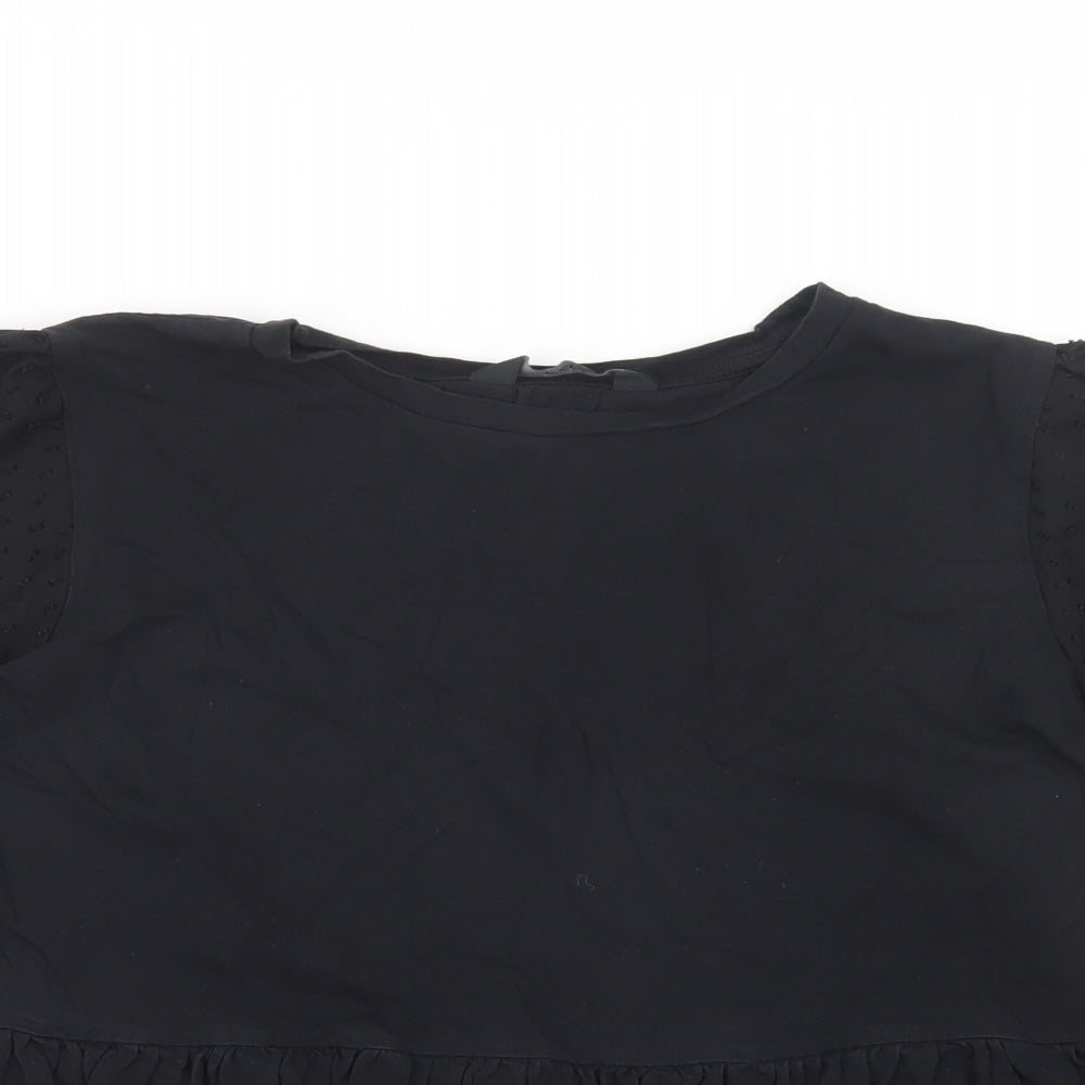 F&F Womens Black  Cotton Basic Blouse Size 12 Crew Neck