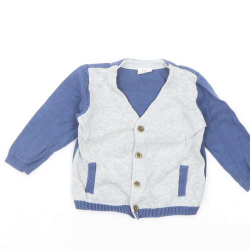 F&F Baby Blue Colourblock Cotton Cardigan Jumper Size 3-6 Months  Button