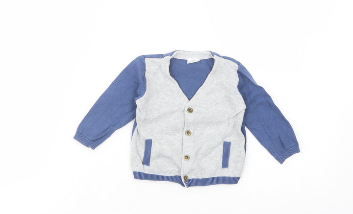 F&F Baby Blue Colourblock Cotton Cardigan Jumper Size 3-6 Months Button