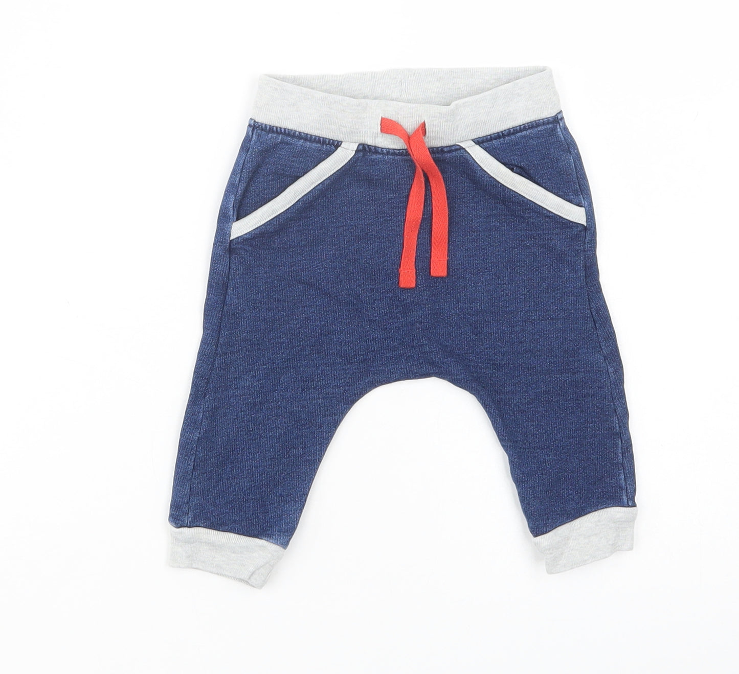 Marks and Spencer Baby Blue  Cotton Jogger Trousers Size 3-6 Months  Drawstring