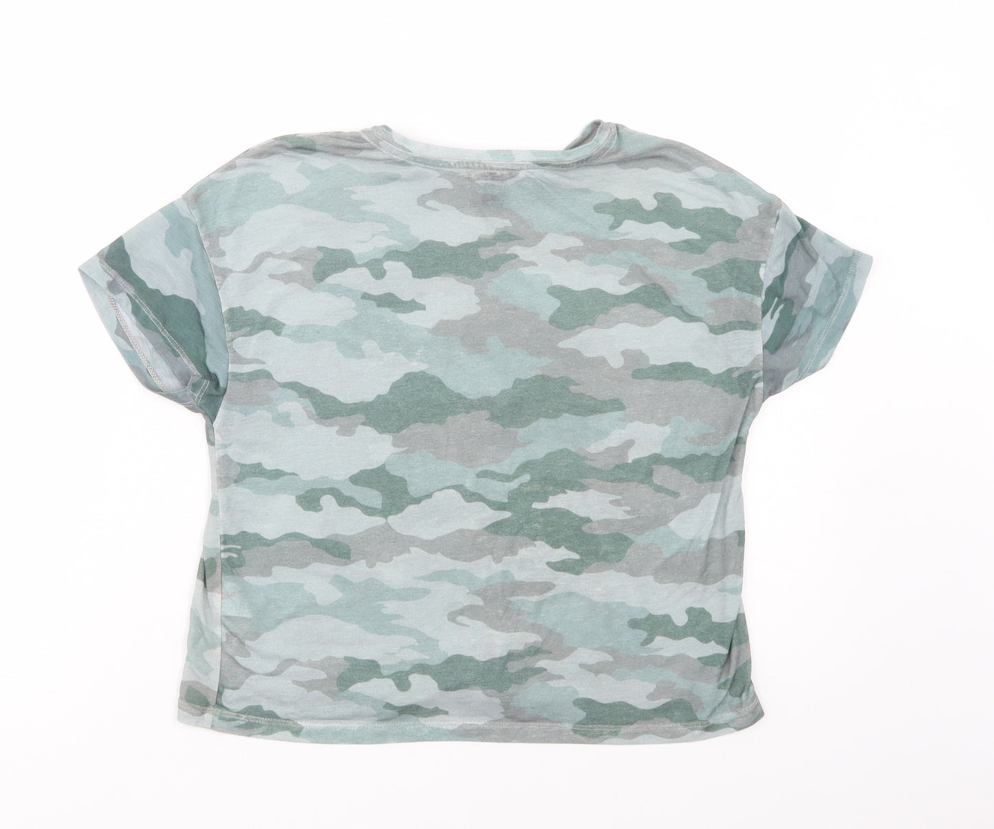 New Look Girls Green Camouflage Polyester Basic T-Shirt Size 10-11 Years Crew Neck Pullover