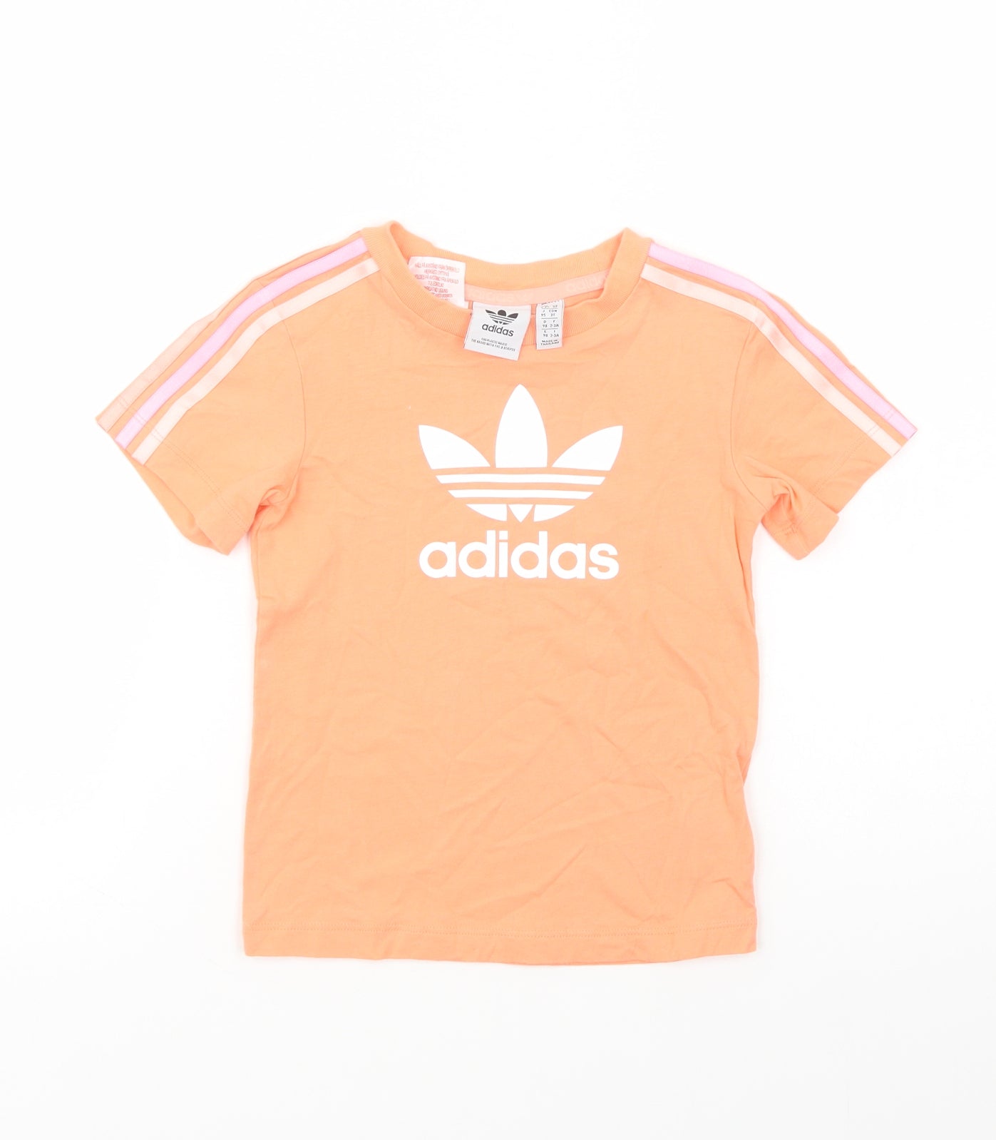 adidas Girls Orange  Cotton Basic T-Shirt Size 2-3 Years Crew Neck Pullover