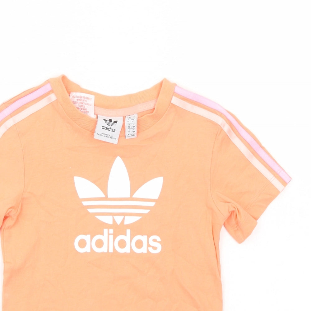 adidas Girls Orange  Cotton Basic T-Shirt Size 2-3 Years Crew Neck Pullover