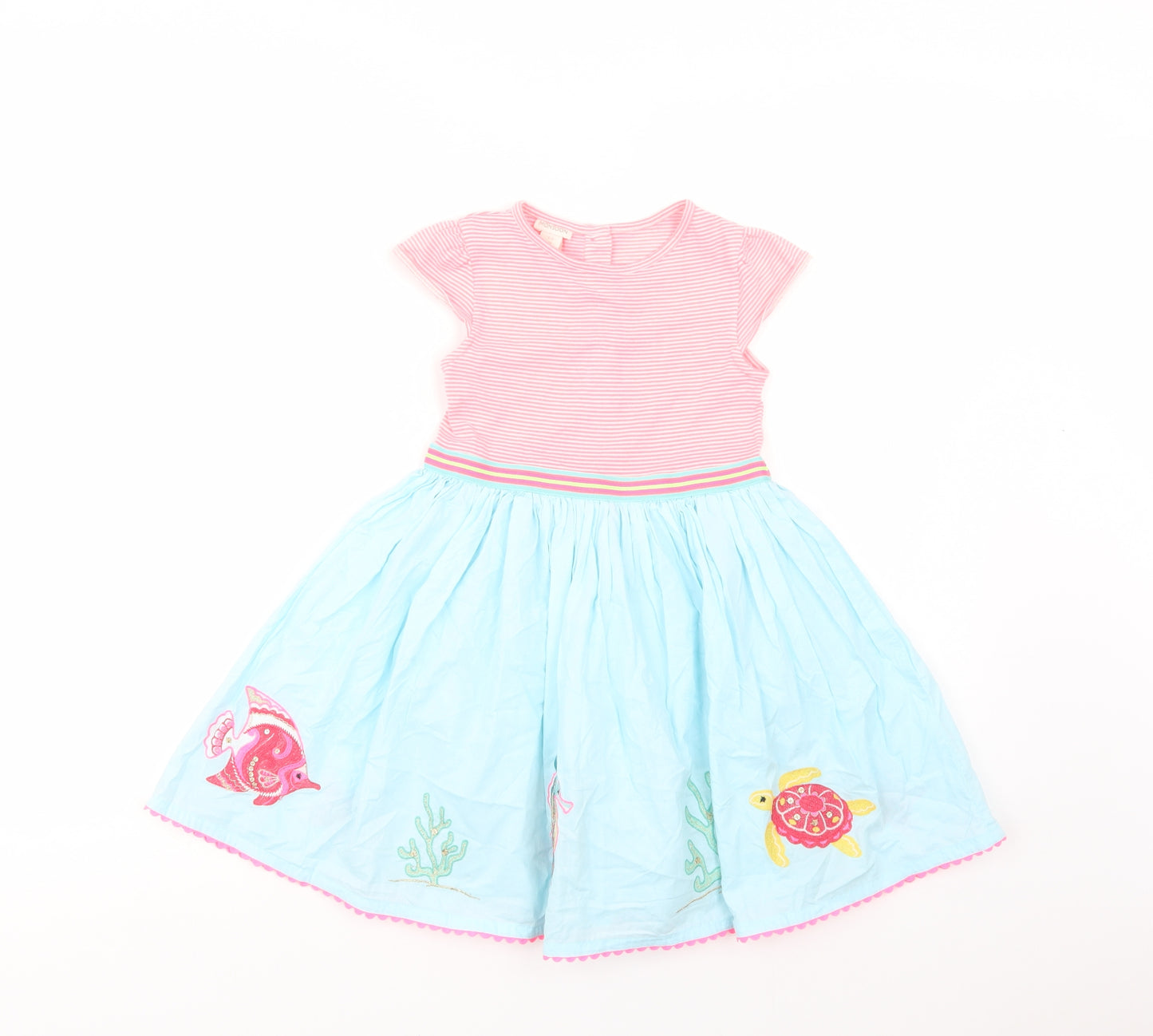 Monsoon Girls Blue Striped Polyester Fit & Flare  Size 2-3 Years  Crew Neck Button