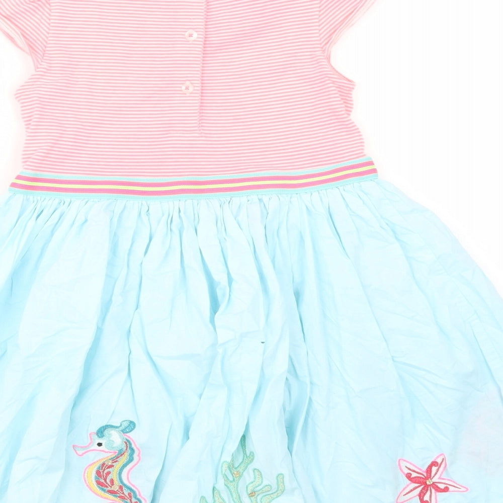 Monsoon Girls Blue Striped Polyester Fit & Flare  Size 2-3 Years  Crew Neck Button