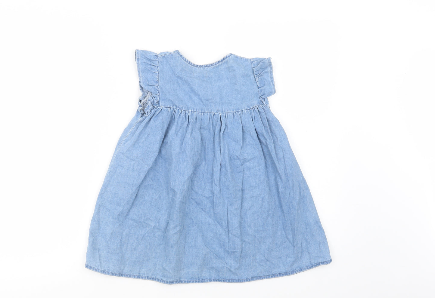 NEXT Girls Blue  Cotton Shirt Dress  Size 3-4 Years  Crew Neck Button