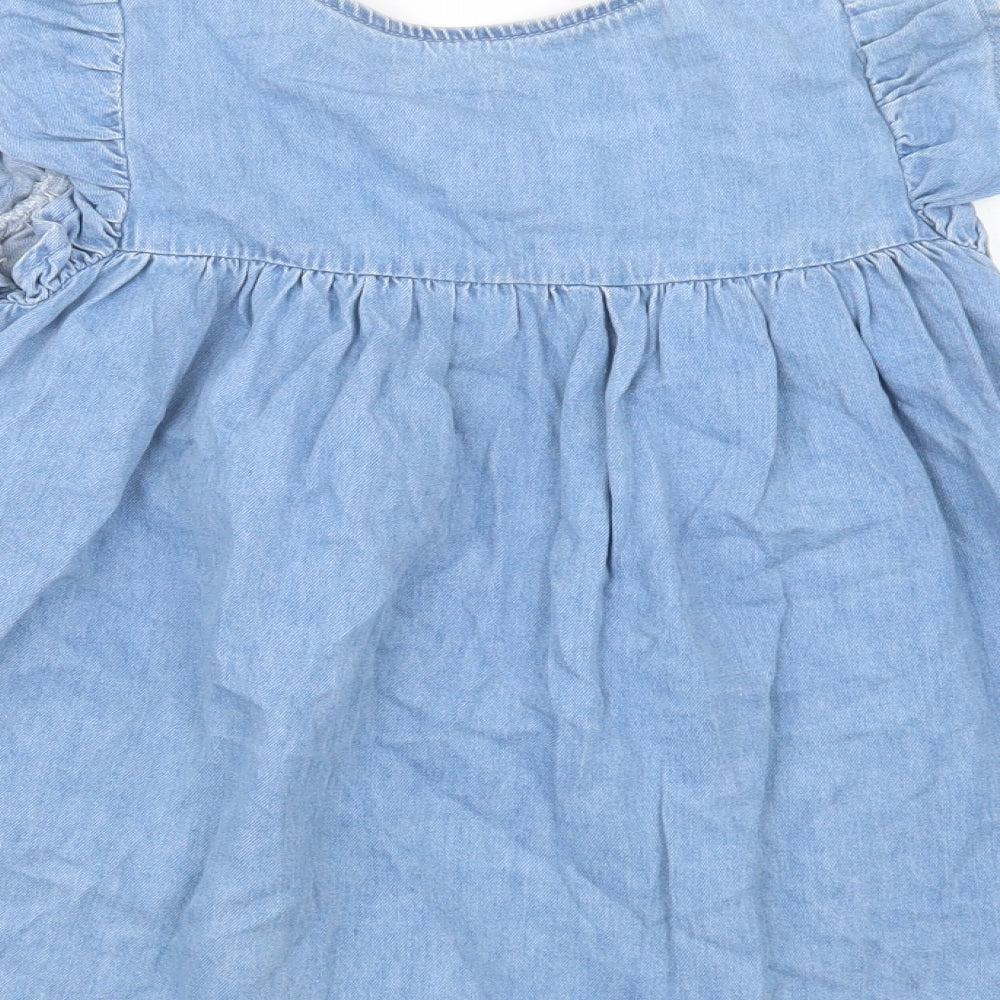 NEXT Girls Blue  Cotton Shirt Dress  Size 3-4 Years  Crew Neck Button