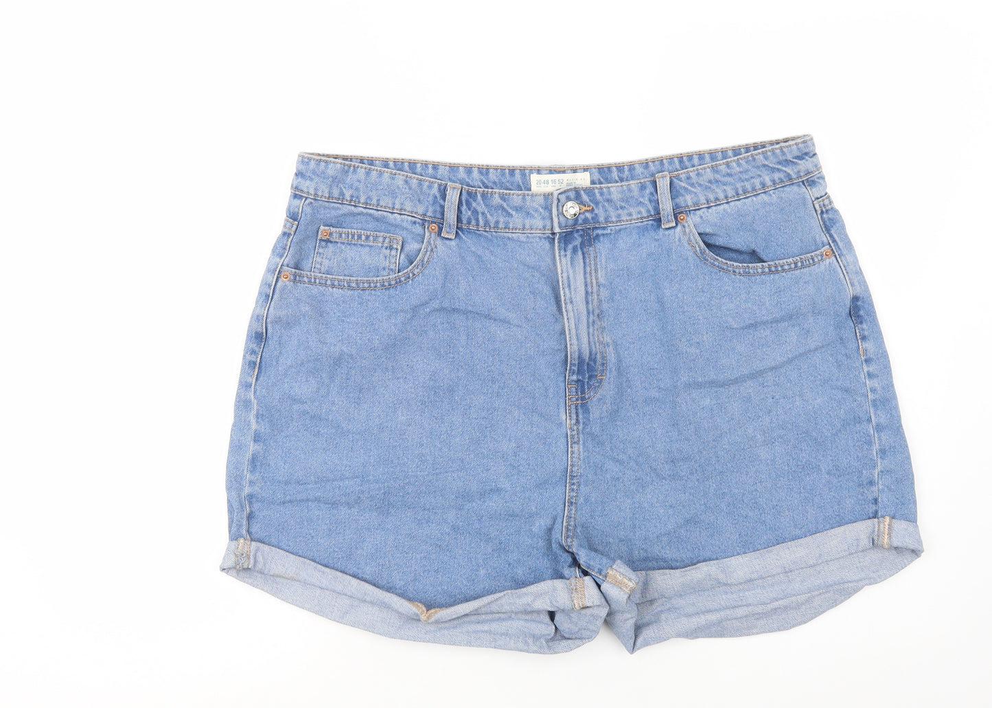 Primark Womens Blue  Cotton Mom Shorts Size 20 L4 in Regular Button