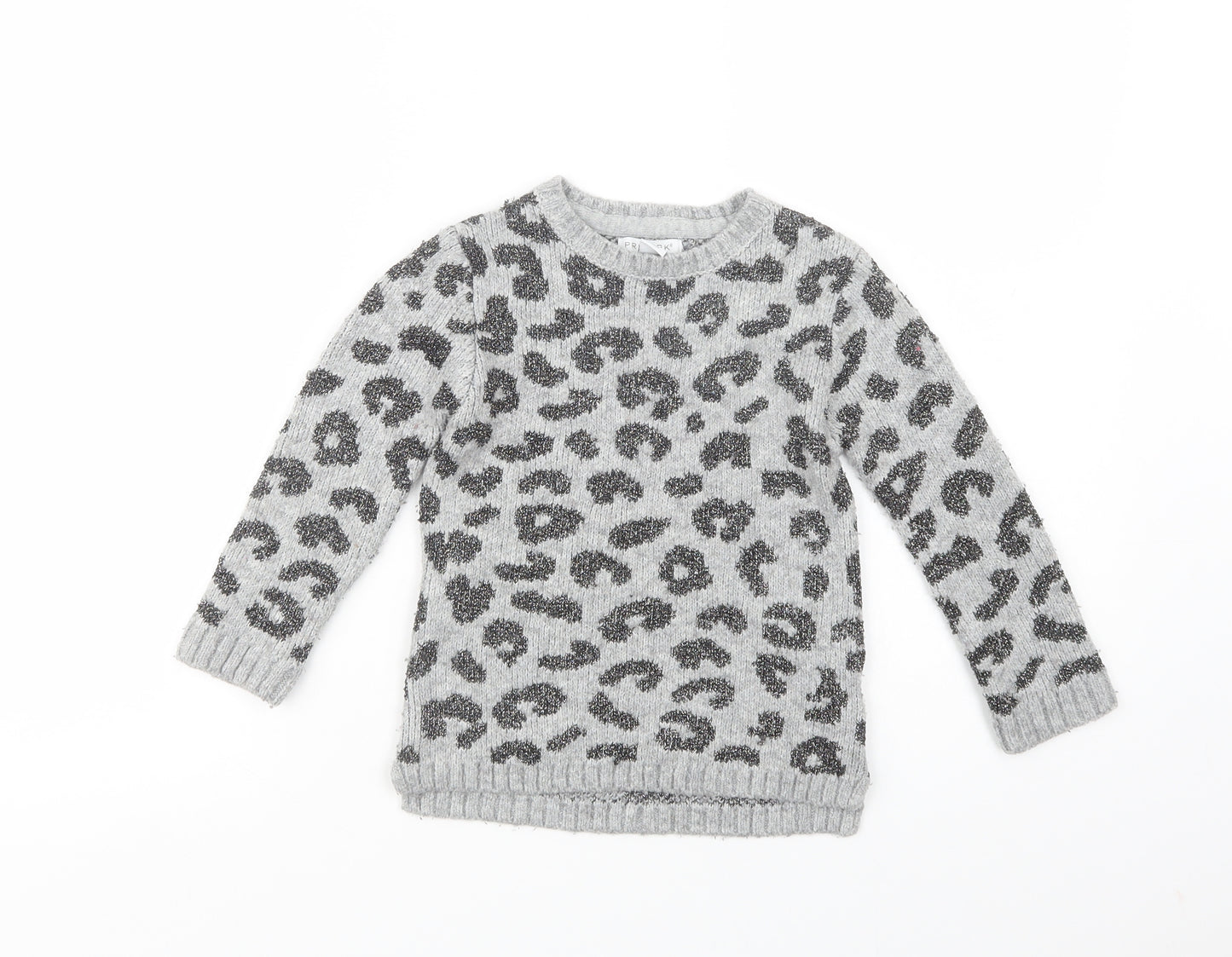 Primark Girls Grey Crew Neck Animal Print Acrylic Pullover Jumper Size 4-5 Years  Pullover