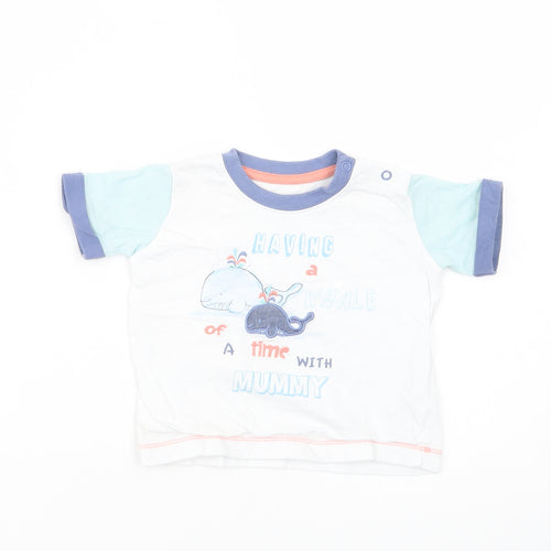Matalan Baby White  Cotton Basic T-Shirt Size Newborn Crew Neck Snap - Whale Of a Time