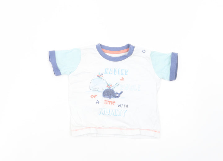 Matalan Baby White  Cotton Basic T-Shirt Size Newborn Crew Neck Snap - Whale Of a Time