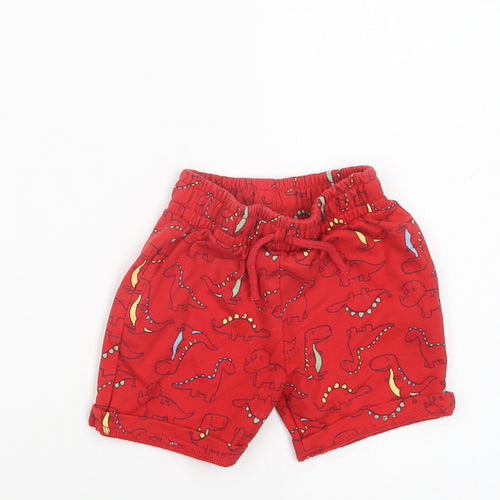 Dunnes Stores Baby Red Geometric Cotton Cropped Trousers Size 18-24 Months  Drawstring - Dinosaur Print