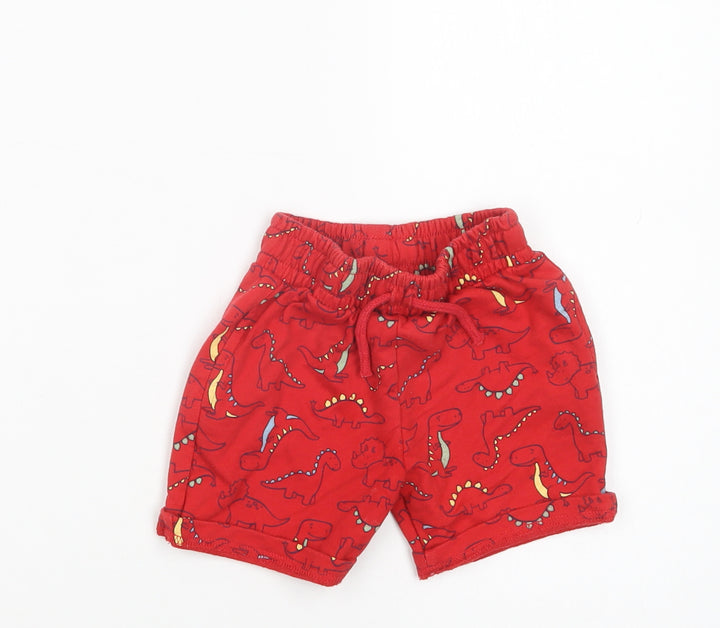 Dunnes Stores Baby Red Geometric Cotton Cropped Trousers Size 18-24 Months  Drawstring - Dinosaur Print