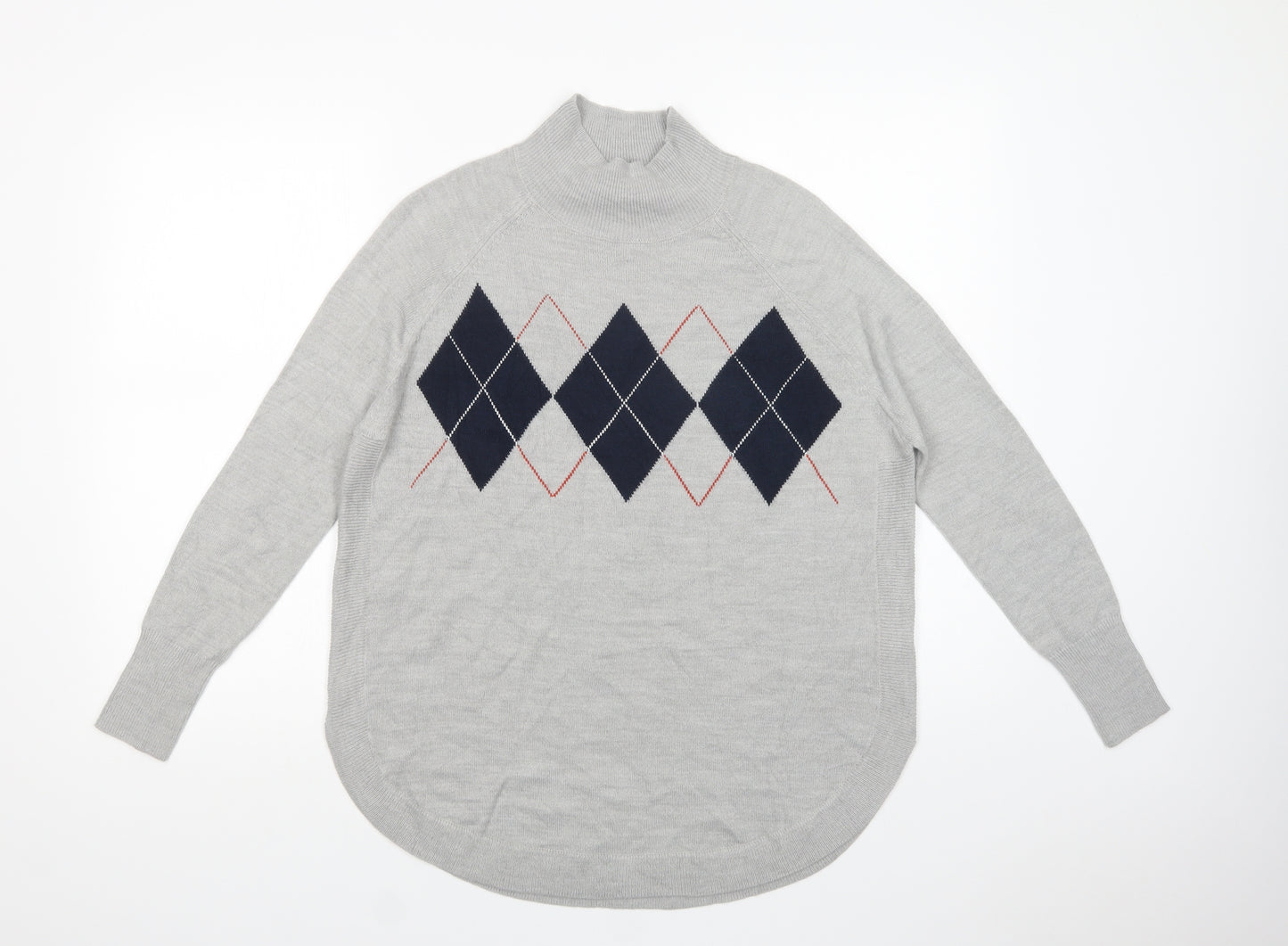 Marks and Spencer Womens Grey High Neck Argyle/Diamond Acrylic Pullover Jumper Size S