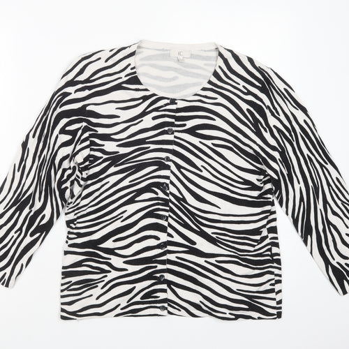 CC Womens White Scoop Neck Animal Print Viscose Cardigan Jumper Size L