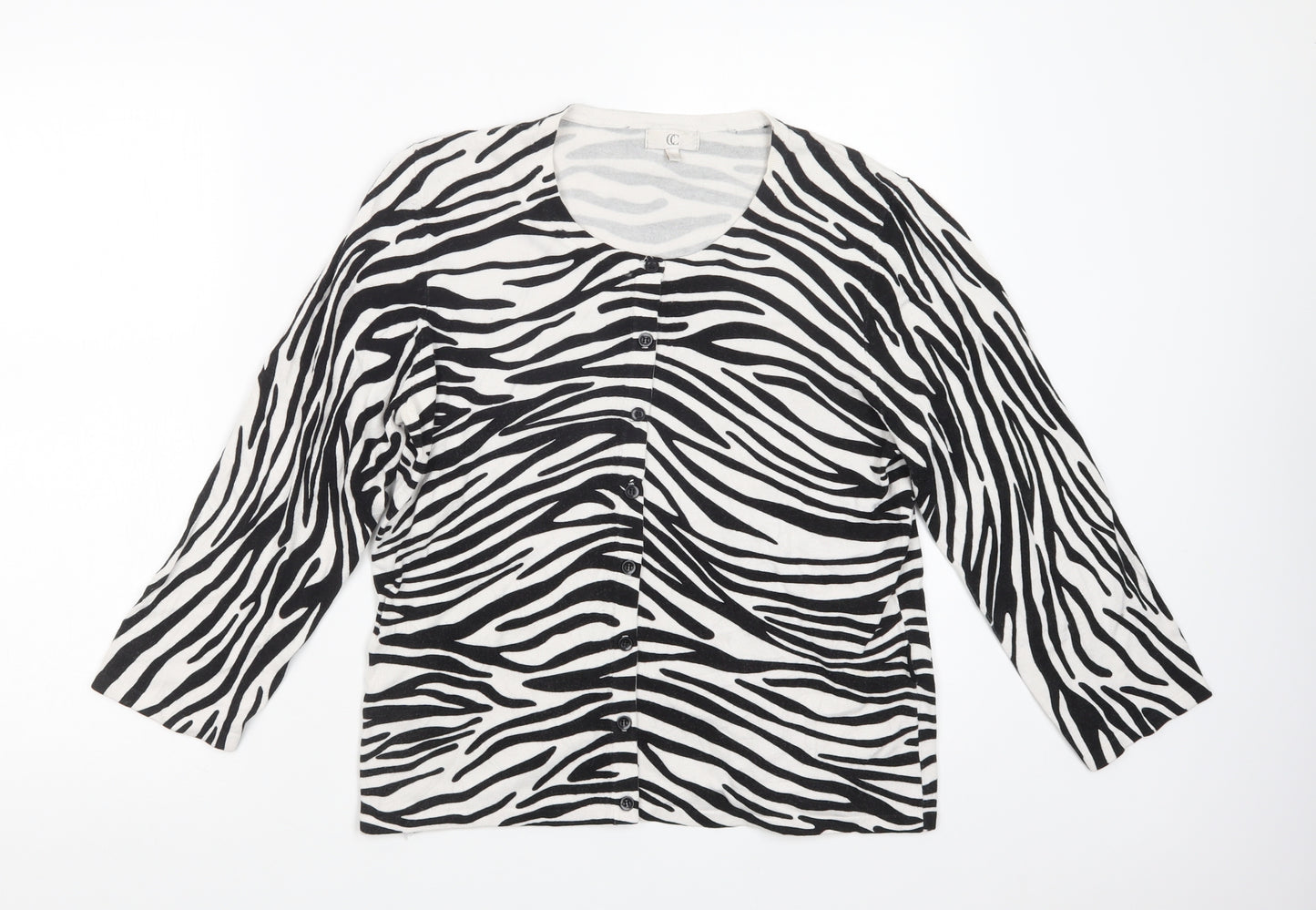 CC Womens White Scoop Neck Animal Print Viscose Cardigan Jumper Size L