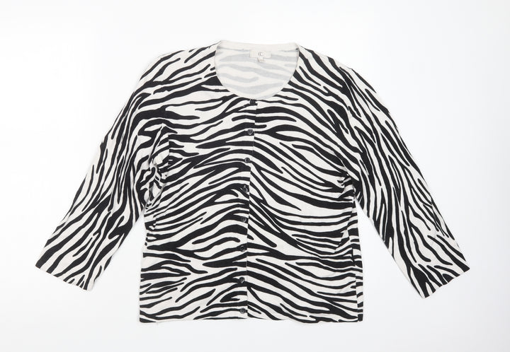 CC Womens White Scoop Neck Animal Print Viscose Cardigan Jumper Size L