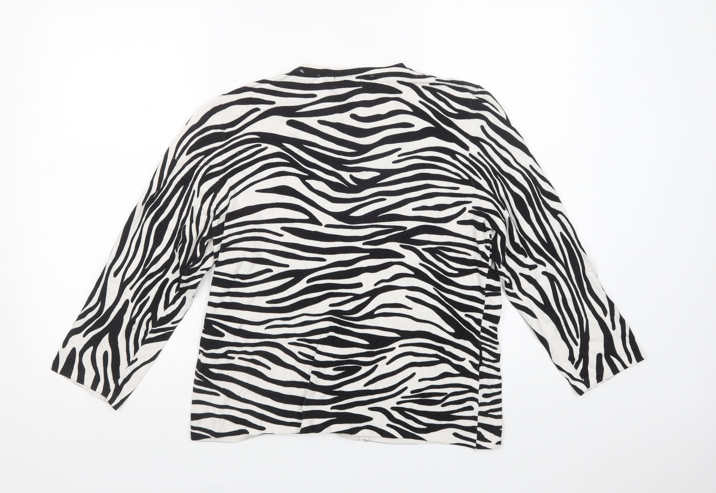 CC Womens White Scoop Neck Animal Print Viscose Cardigan Jumper Size L