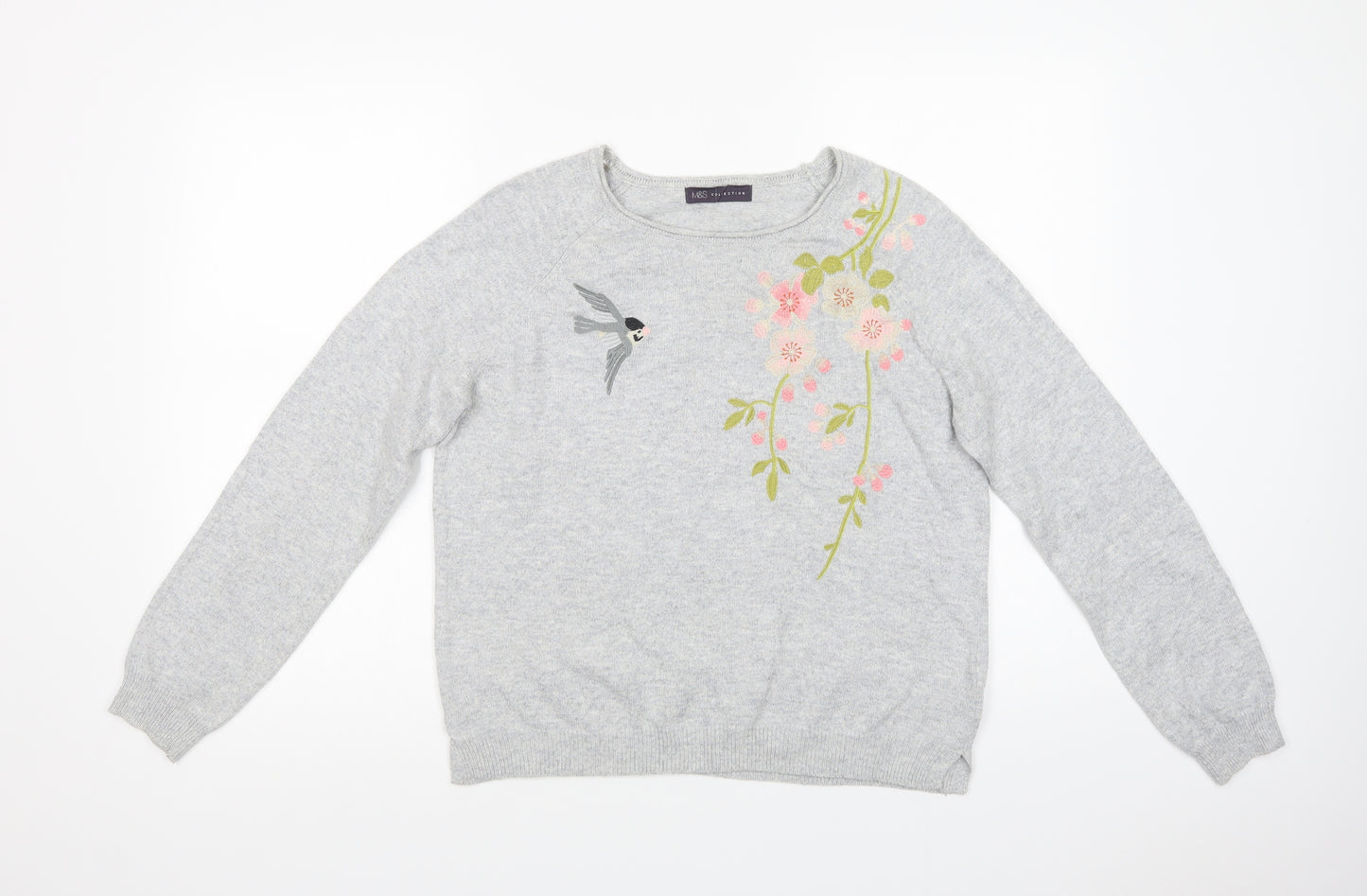 Marks and Spencer Womens Grey Crew Neck  Cotton Pullover Jumper Size M