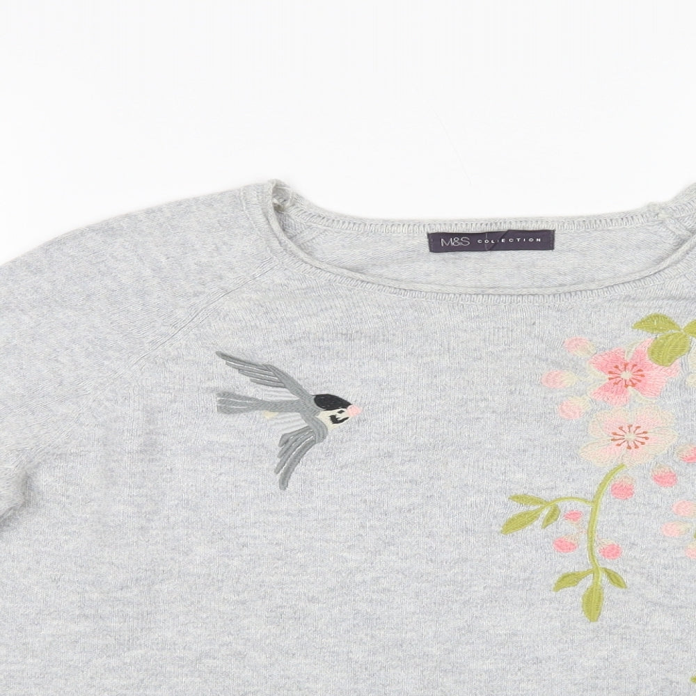 Marks and Spencer Womens Grey Crew Neck  Cotton Pullover Jumper Size M