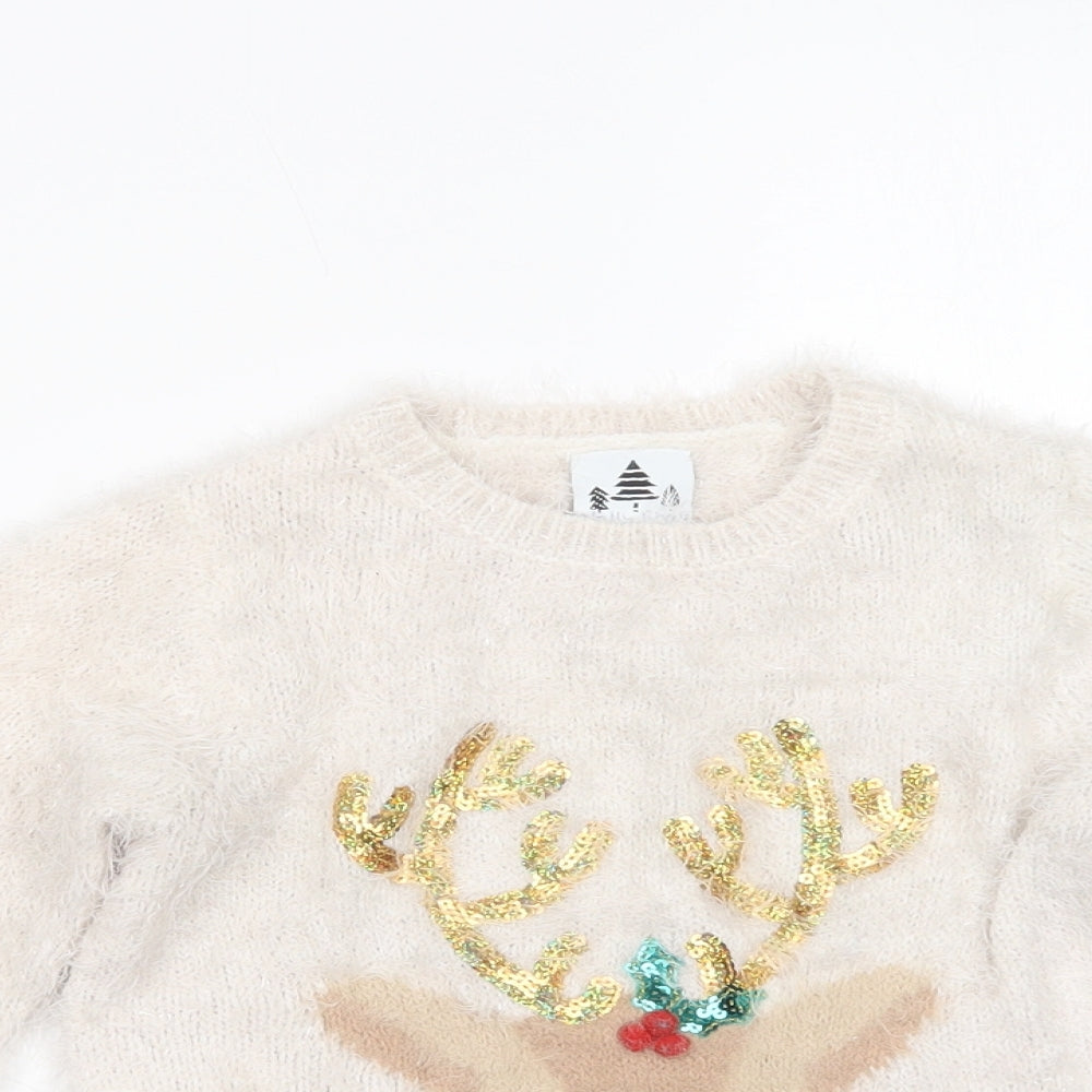 Gerorge Girls Ivory Crew Neck  Polyamide Pullover Jumper Size 7-8 Years  Pullover - Rudolph Christmas
