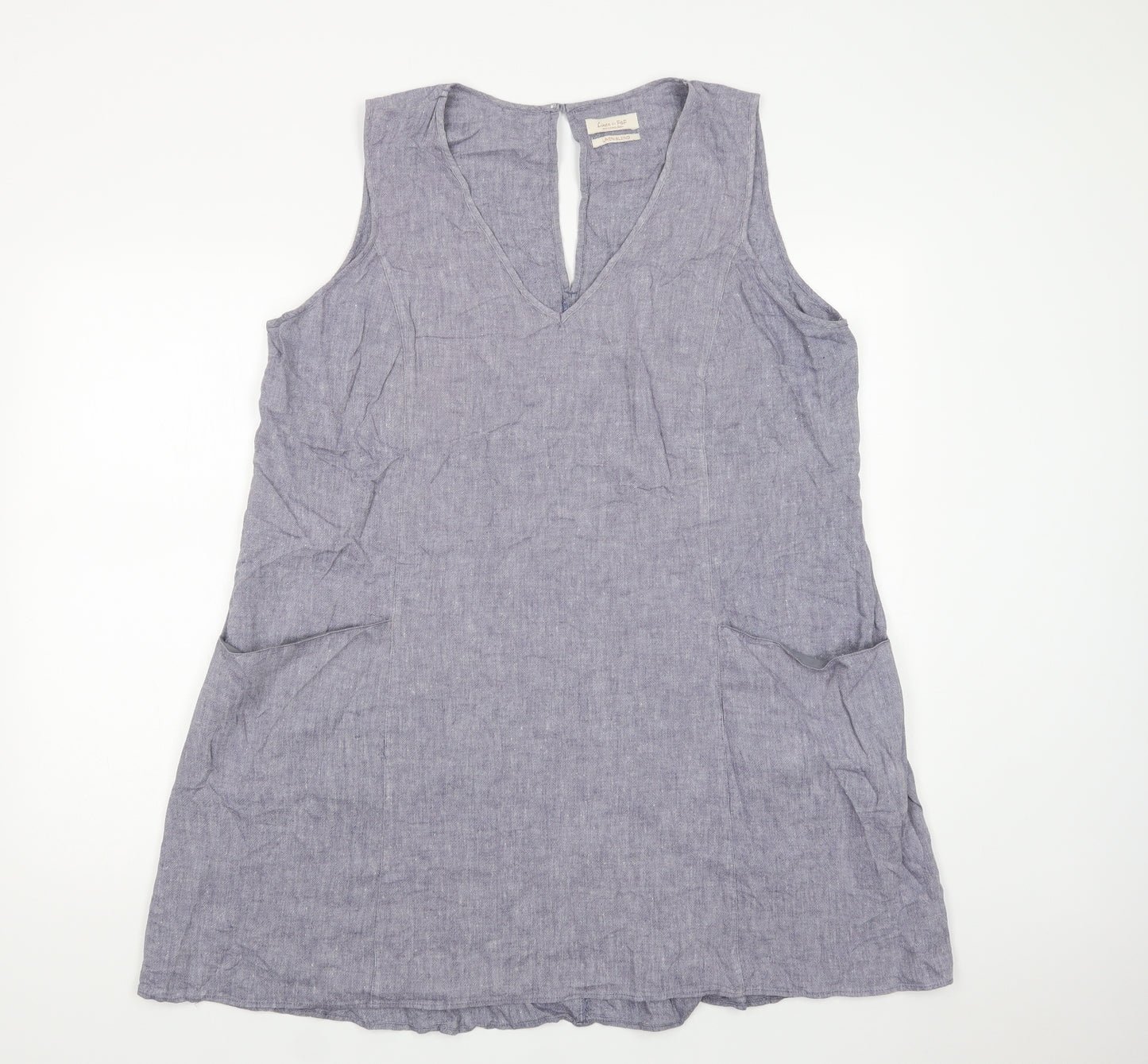 F&F Womens Blue  Linen Shift  Size XL  V-Neck Button