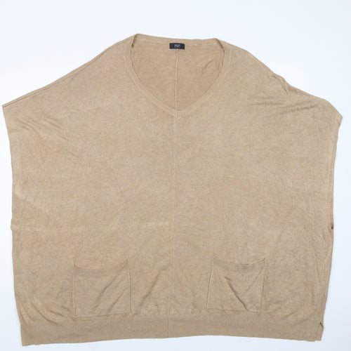 F&F Womens Beige V-Neck  Viscose Pullover Jumper Size XL