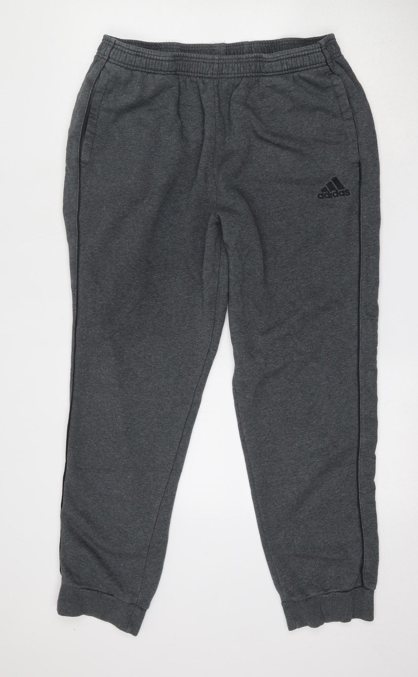 adidas Mens Grey  Cotton Jogger Trousers Size XL L30 in Regular Tie