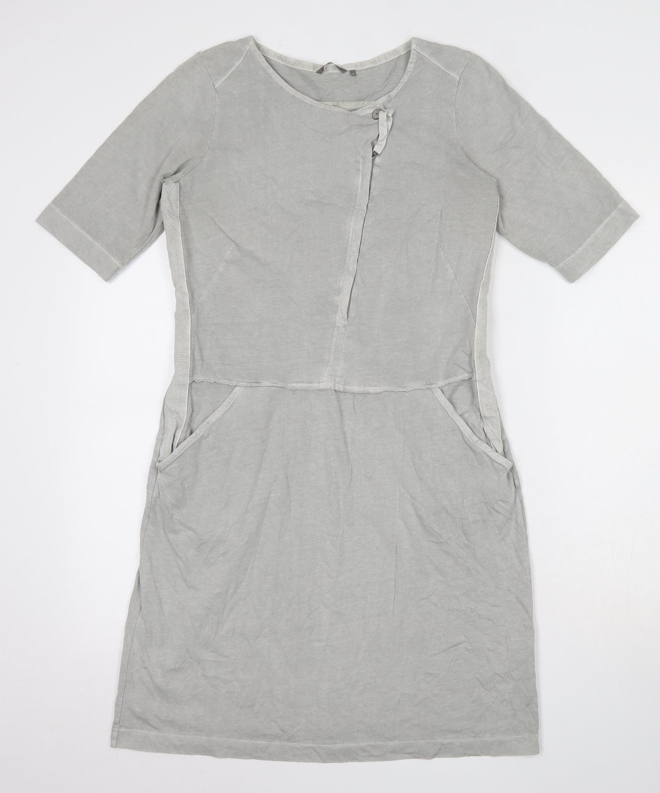 Sandwich Womens Grey  100% Cotton T-Shirt Dress  Size M  Round Neck Button