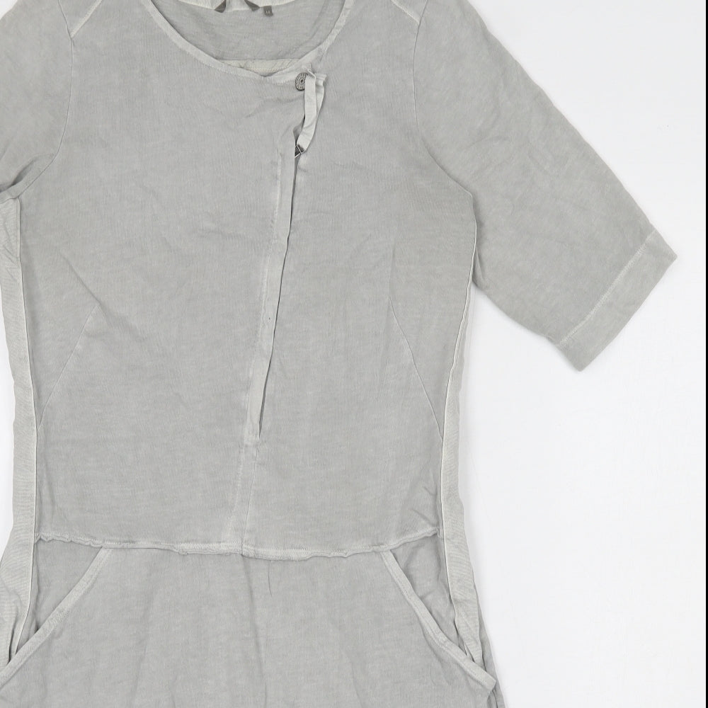 Sandwich Womens Grey  100% Cotton T-Shirt Dress  Size M  Round Neck Button