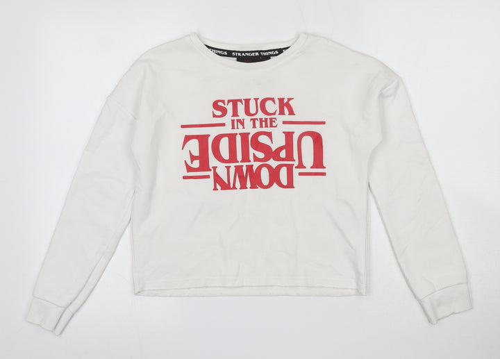 Stranger Things Womens Ivory Cotton Pullover Sweatshirt Size S - Cropped
