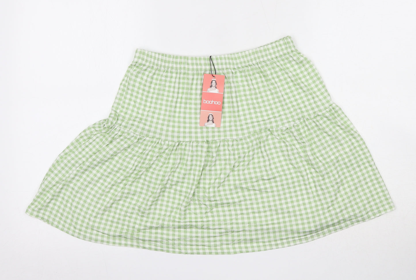 Boohoo Womens Green Check Viscose Skater Skirt Size 10