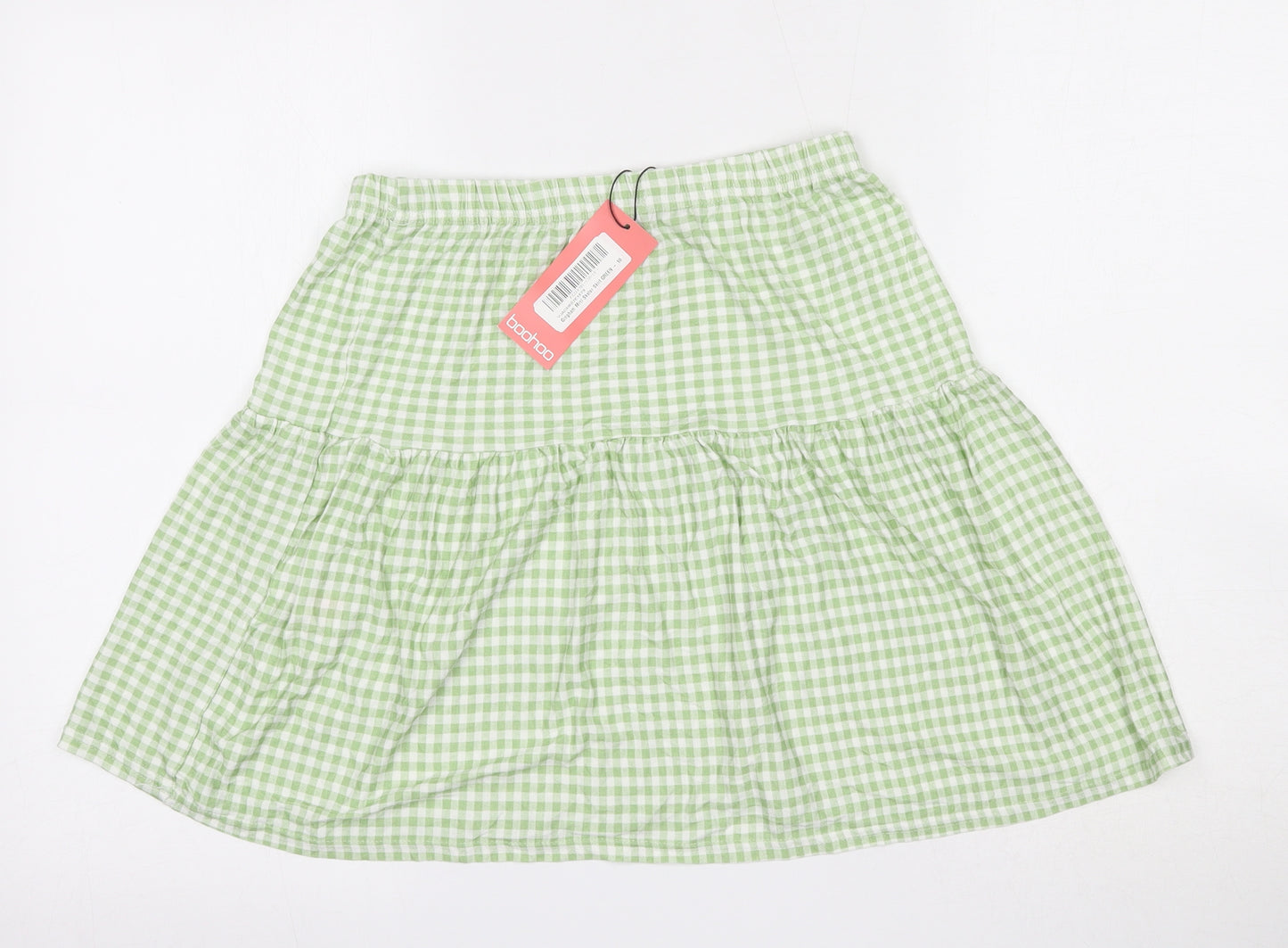 Boohoo Womens Green Check Viscose Skater Skirt Size 10
