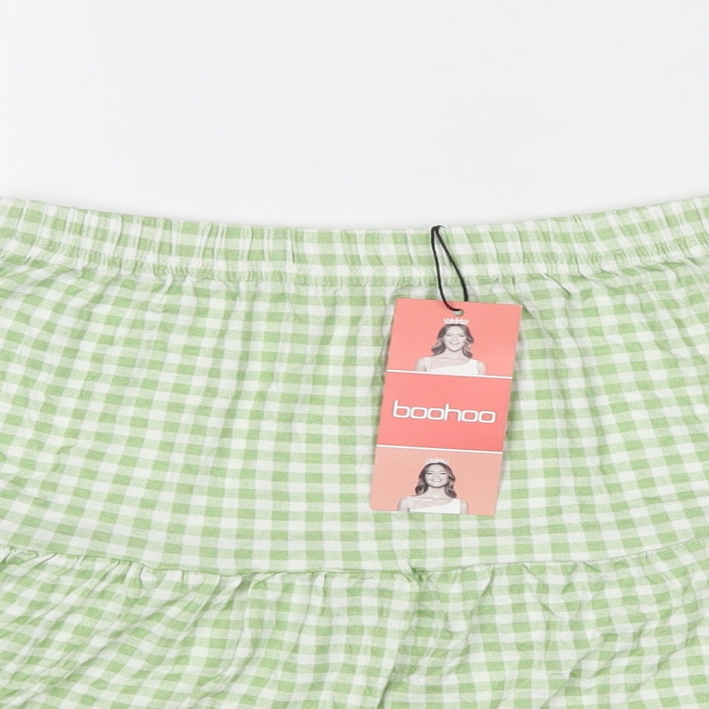 Boohoo Womens Green Check Viscose Skater Skirt Size 10
