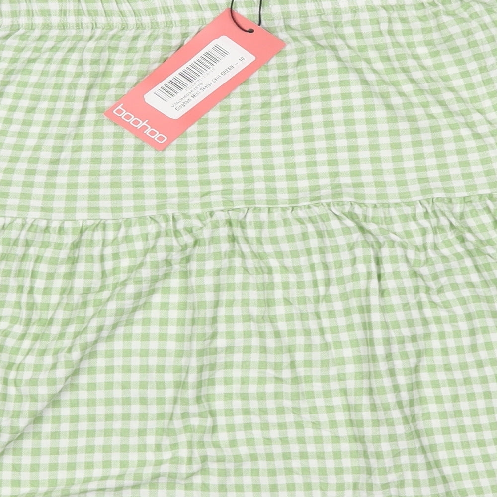 Boohoo Womens Green Check Viscose Skater Skirt Size 10