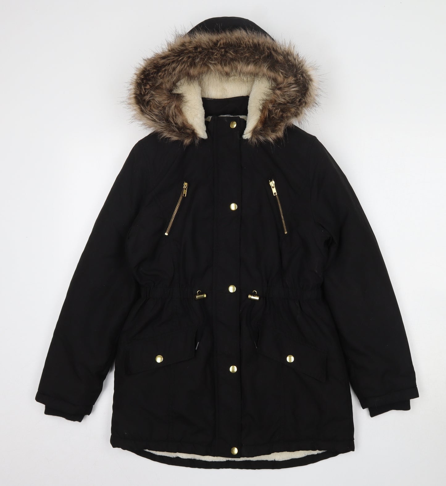 George Girls Black   Parka Jacket Size 11-12 Years  Zip