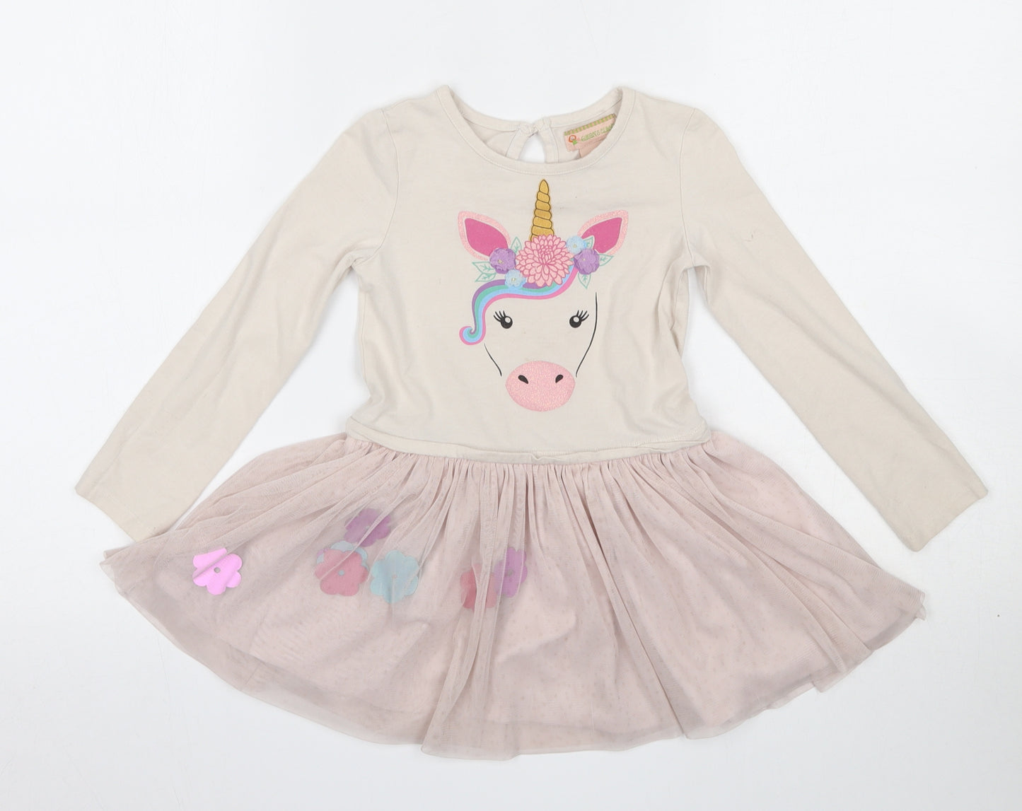 Gillians Closet Girls Beige  Cotton Tutu Dress  Size 2-3 Years  Round Neck