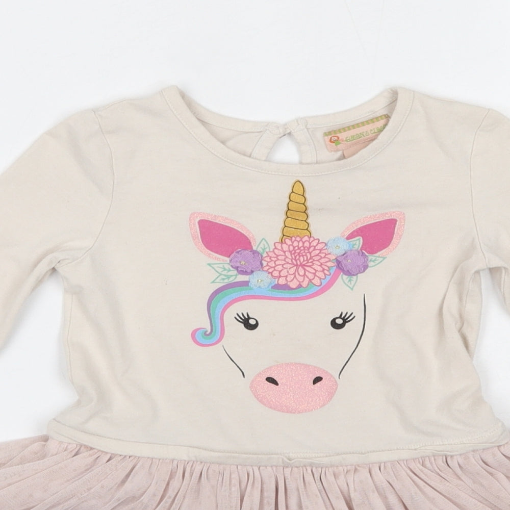 Gillians Closet Girls Beige  Cotton Tutu Dress  Size 2-3 Years  Round Neck