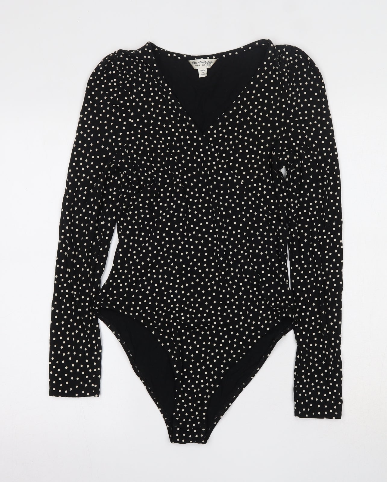 Miss Selfridge Womens Black Polka Dot Cotton Bodysuit One-Piece Size 8