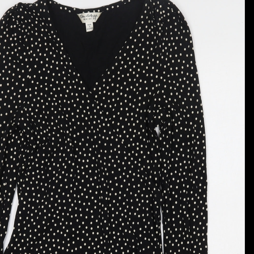 Miss Selfridge Womens Black Polka Dot Cotton Bodysuit One-Piece Size 8