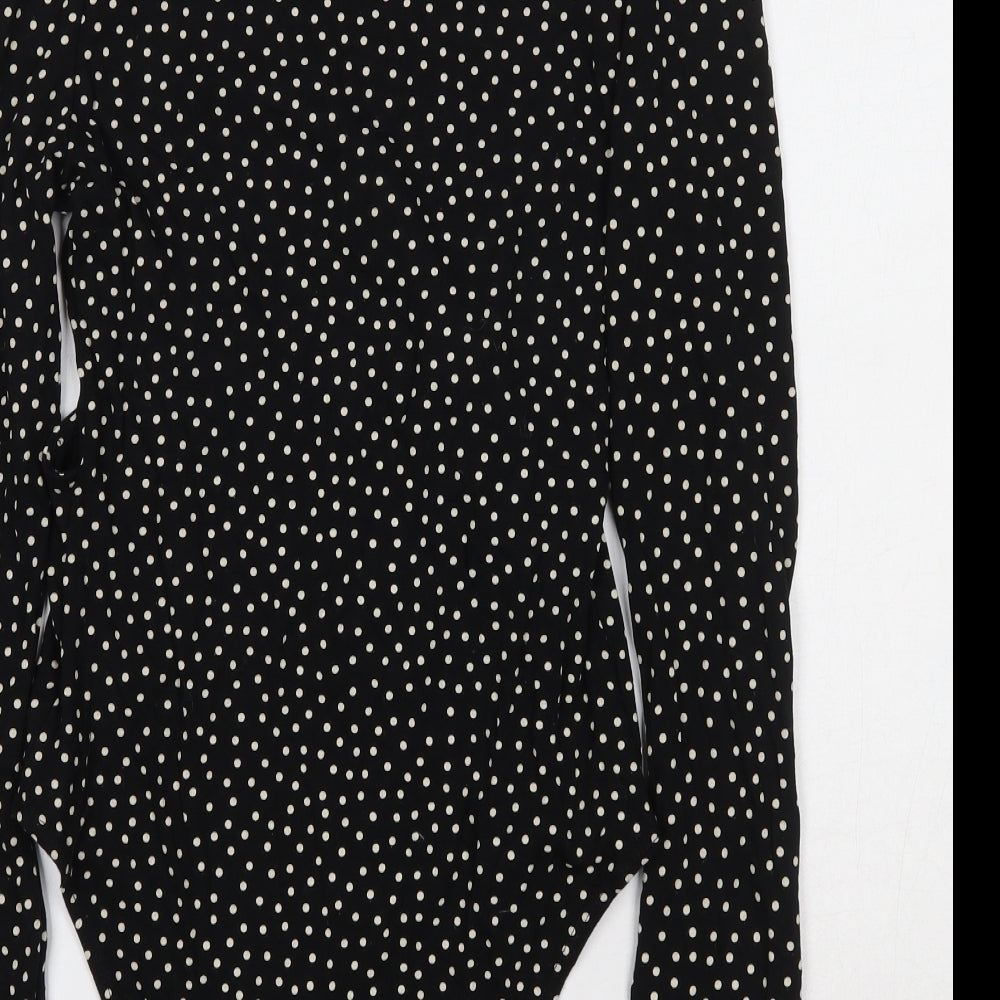 Miss Selfridge Womens Black Polka Dot Cotton Bodysuit One-Piece Size 8