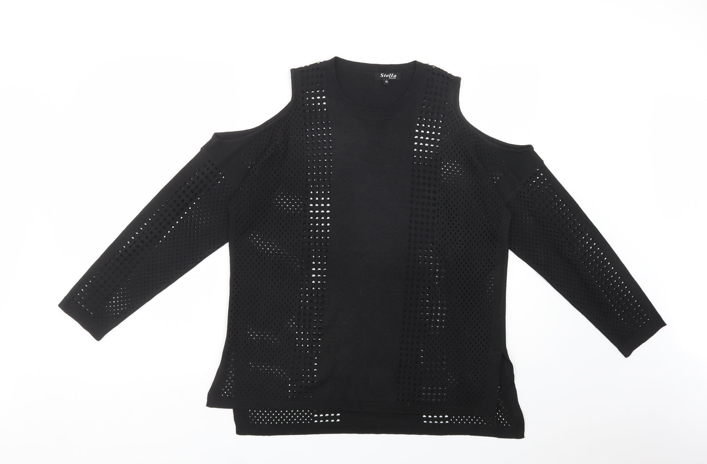 Stella Morgan Womens Black Crew Neck  Polyester Pullover Jumper Size 14   - Cold Shoulder