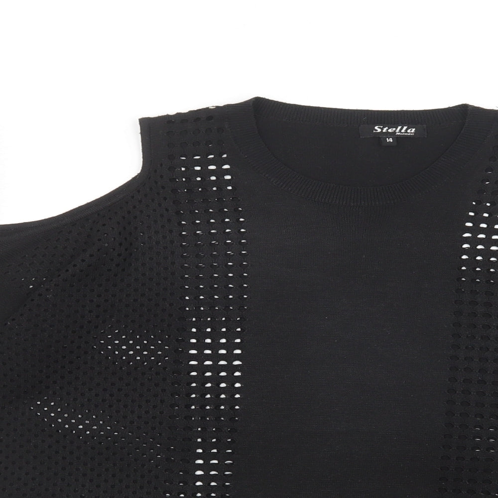 Stella Morgan Womens Black Crew Neck  Polyester Pullover Jumper Size 14   - Cold Shoulder