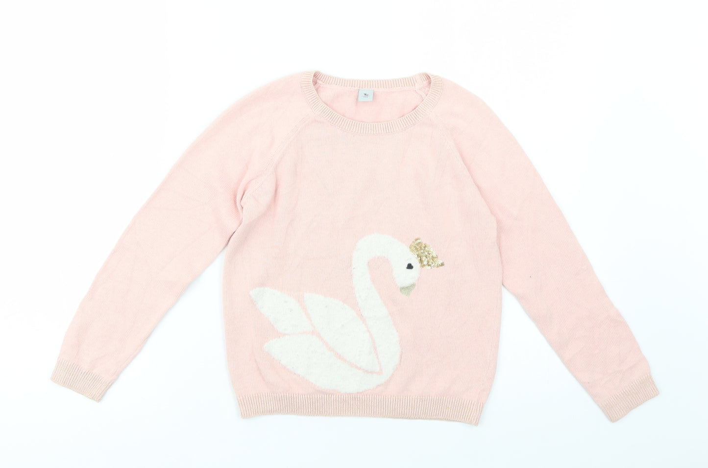 TU Girls Pink Crew Neck  Cotton Pullover Jumper Size 8 Years  Pullover - Swan